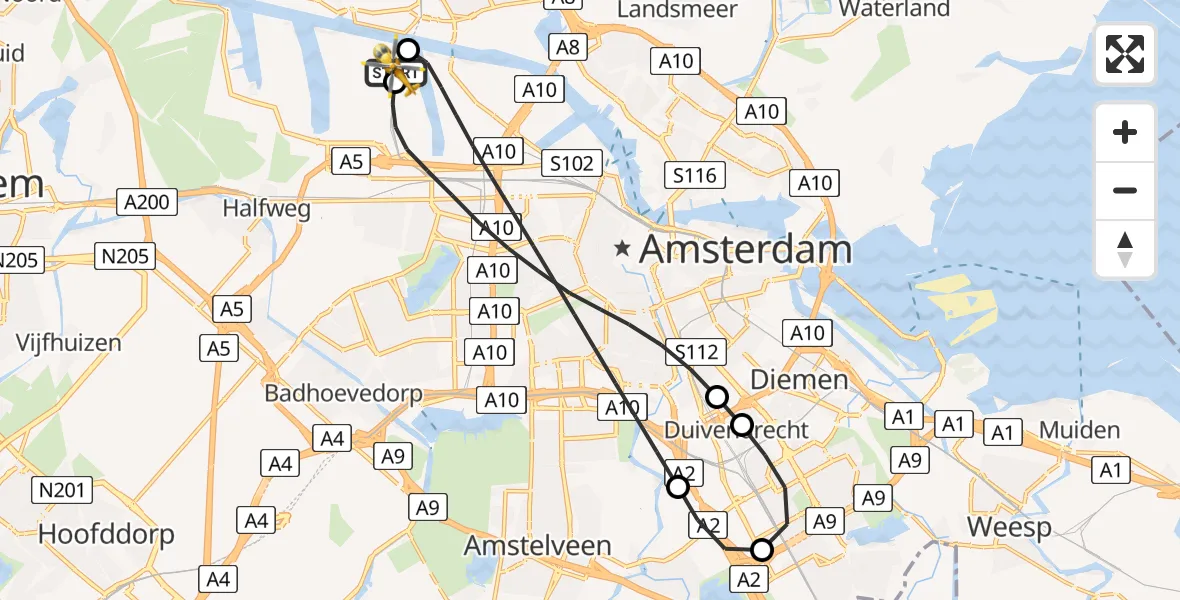 Vluchtroute Traumahelikopter Amsterdam Heliport - Amsterdam Heliport, 01 augustus 2026, 05:38
