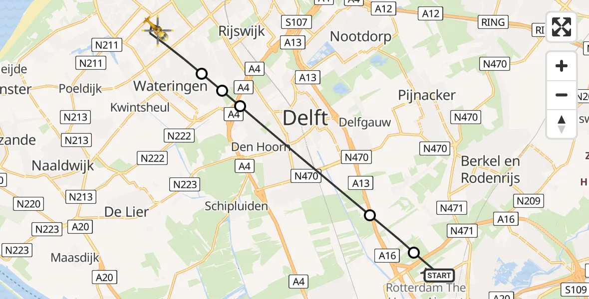 Vluchtroute Traumahelikopter Rotterdam The Hague Airport - 's-Gravenhage, 01 augustus 2026, 06:03