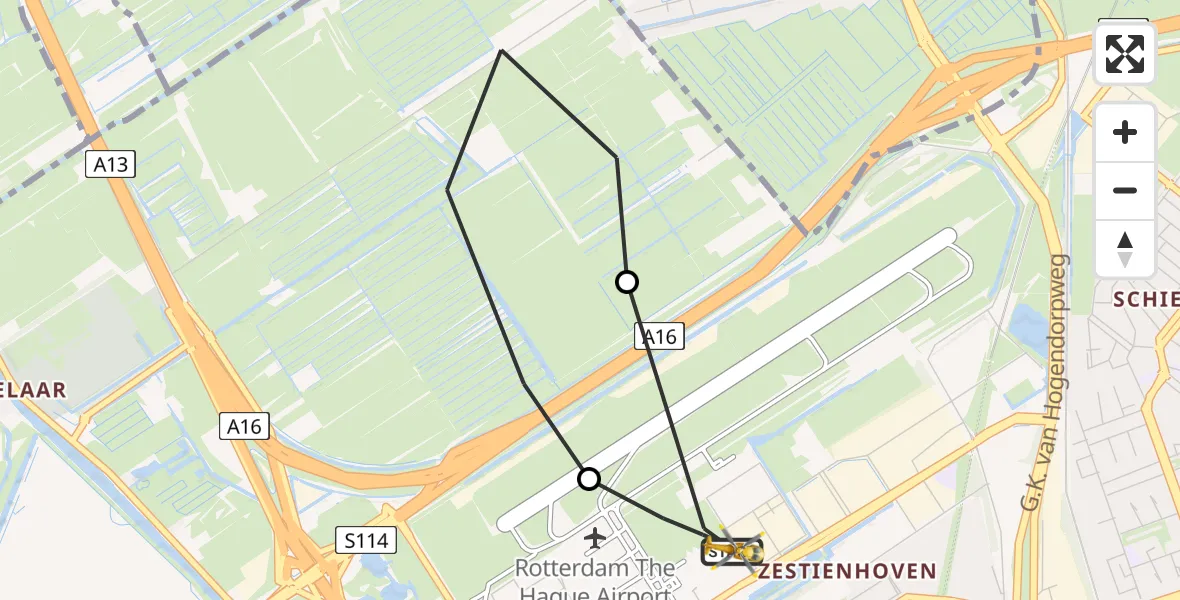 Vluchtroute Traumahelikopter Rotterdam The Hague Airport - Rotterdam The Hague Airport, 01 augustus 2026, 07:45