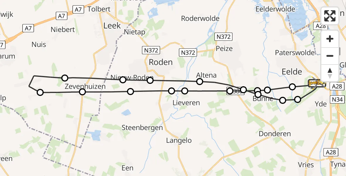 Vluchtroute Traumahelikopter Groningen Airport Eelde - Groningen Airport Eelde, 01 augustus 2026, 07:48