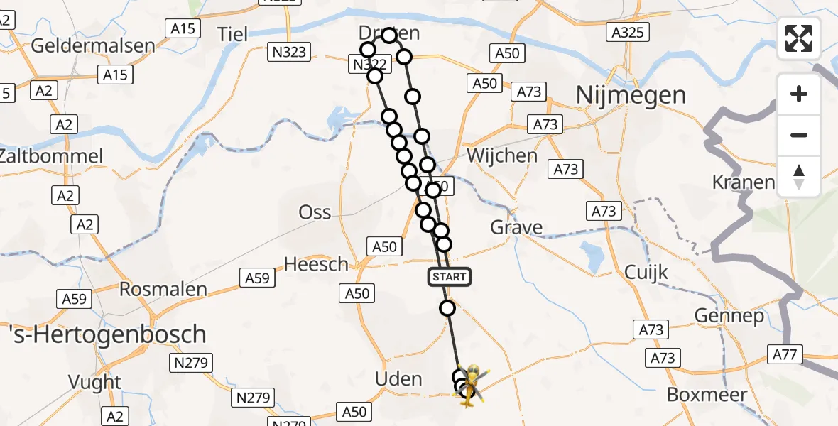 Vluchtroute Traumahelikopter Reek - Vliegbasis Volkel, 01 augustus 2026, 09:16