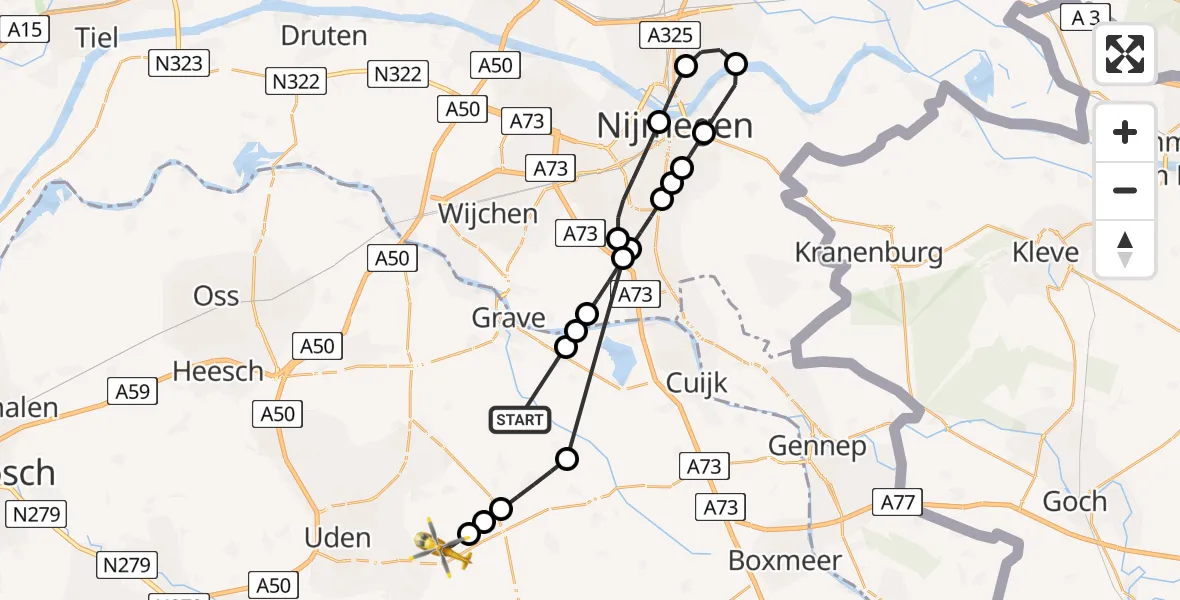 Vluchtroute Traumahelikopter Langenboom - Vliegbasis Volkel, 01 augustus 2026, 09:46