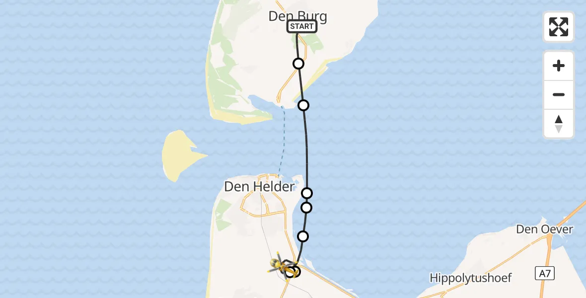 Vluchtroute Ambulancehelikopter Den Burg - Den Helder, 01 augustus 2026, 10:25