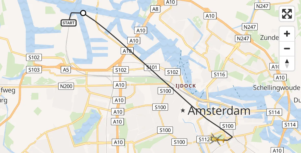 Vluchtroute Traumahelikopter Amsterdam Heliport - Amsterdam, 01 augustus 2026, 11:35