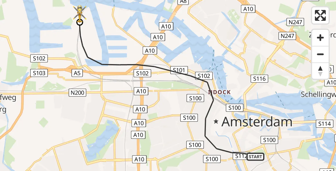 Vluchtroute Traumahelikopter Amsterdam - Amsterdam Heliport, 01 augustus 2026, 11:55