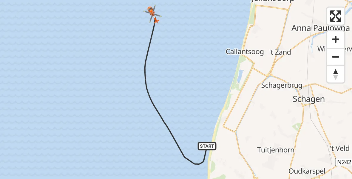 Vluchtroute Kustwachthelikopter Noordzee - Noordzee, 01 augustus 2026, 13:22