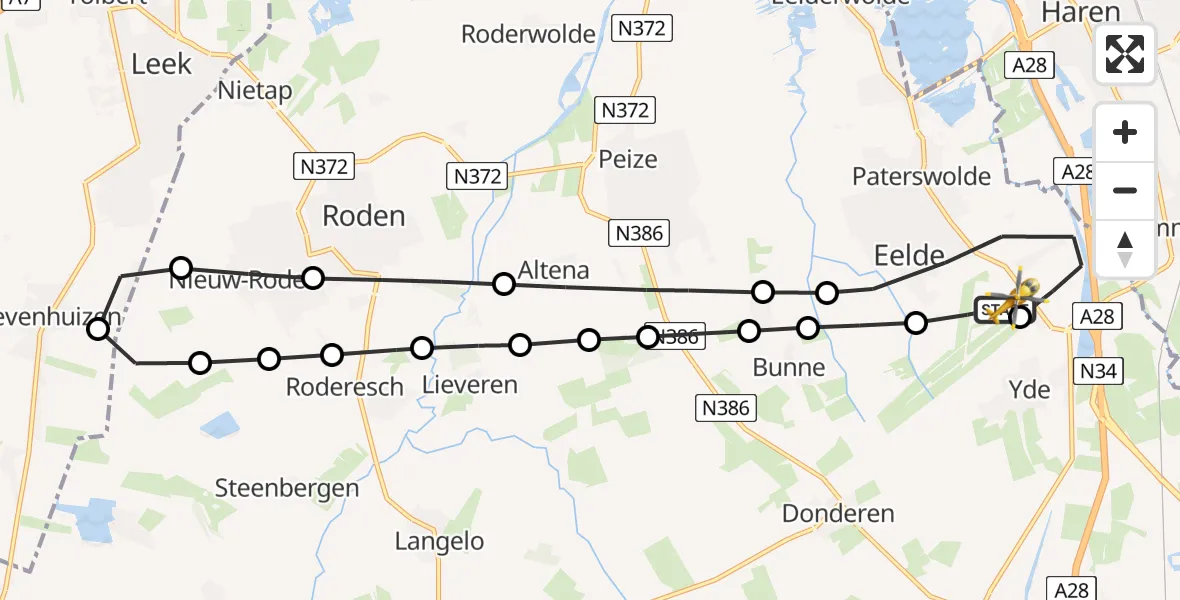 Vluchtroute Traumahelikopter Groningen Airport Eelde - Groningen Airport Eelde, 01 augustus 2026, 13:50