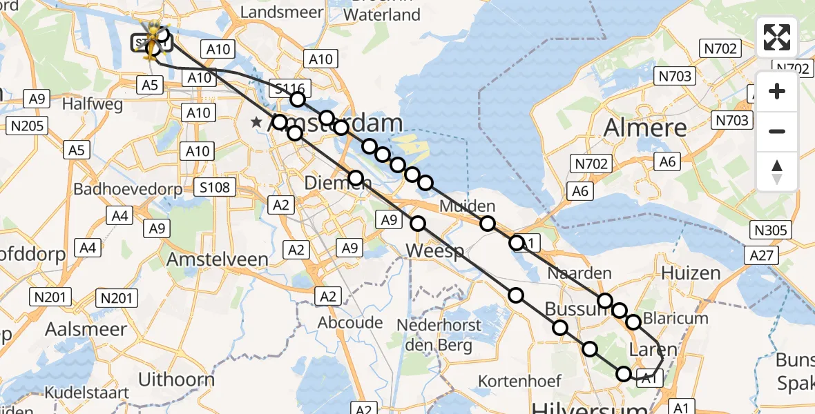 Vluchtroute Traumahelikopter Amsterdam Heliport - Amsterdam Heliport, 01 augustus 2026, 13:53