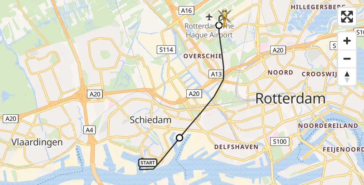 Vluchtroute Traumahelikopter Schiedam - Rotterdam The Hague Airport, 01 augustus 2026, 17:10