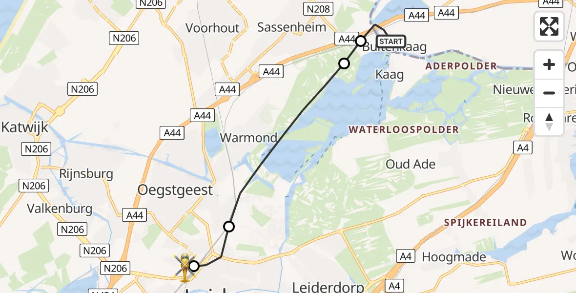 Vluchtroute Traumahelikopter Buitenkaag - Leiden University Medical Center Heliport, 01 augustus 2026, 17:48