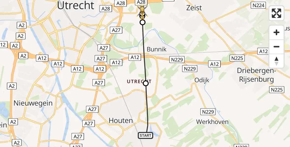 Vluchtroute Traumahelikopter Houten - Universitair Medisch Centrum Utrecht, 01 augustus 2026, 18:53