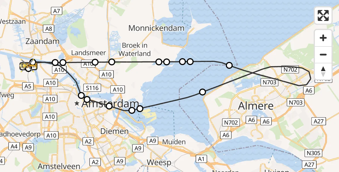 Vluchtroute Traumahelikopter Amsterdam Heliport - Amsterdam Heliport, 01 augustus 2026, 19:06