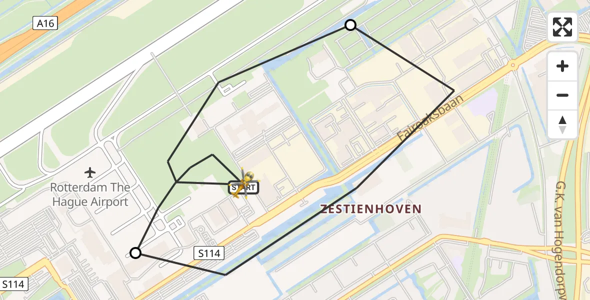 Vluchtroute Traumahelikopter Rotterdam The Hague Airport - Rotterdam The Hague Airport, 01 augustus 2026, 19:39
