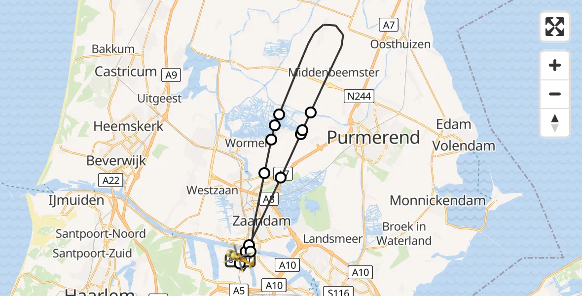 Vluchtroute Traumahelikopter Amsterdam Heliport - Amsterdam Heliport, 01 augustus 2026, 19:56