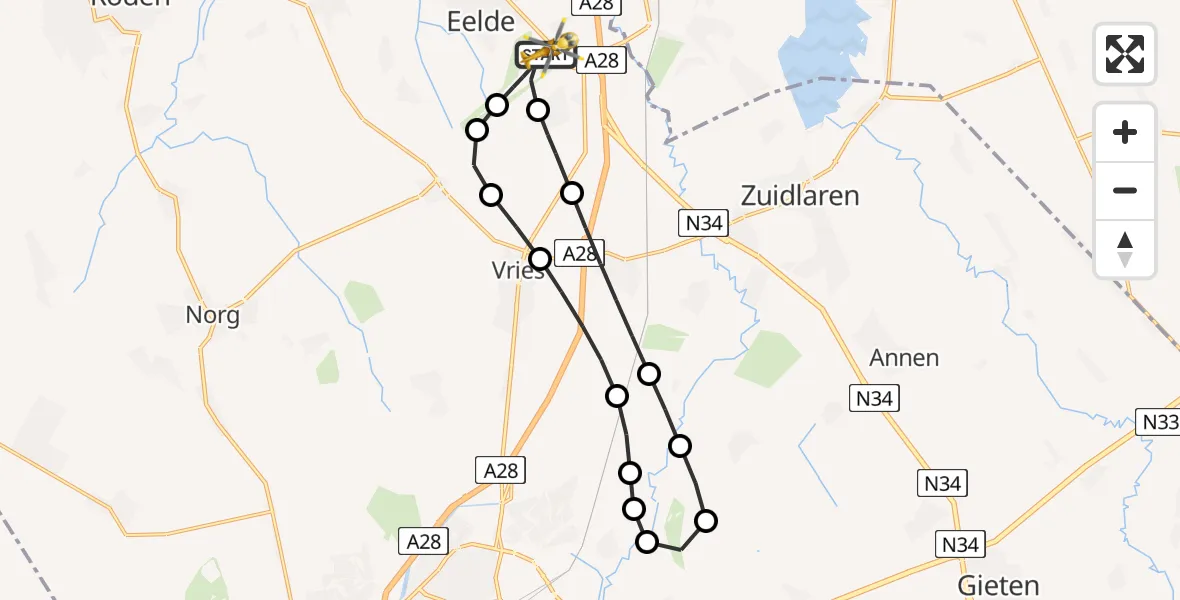 Vluchtroute Traumahelikopter Groningen Airport Eelde - Groningen Airport Eelde, 01 augustus 2026, 20:14