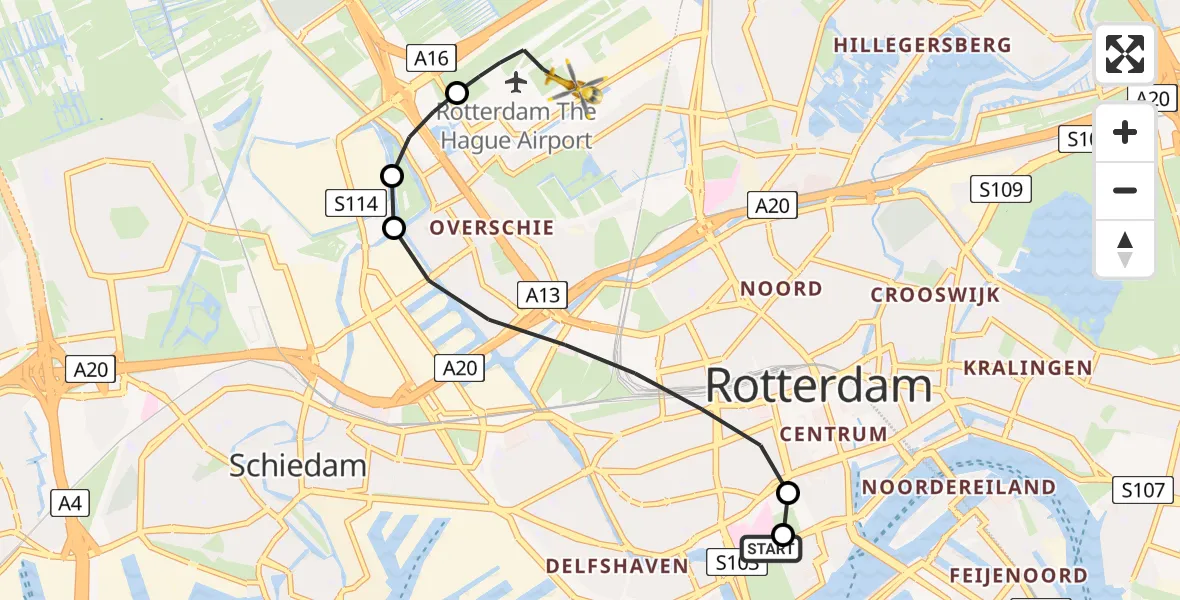 Vluchtroute Traumahelikopter Erasmus MC - Rotterdam The Hague Airport, 01 augustus 2026, 20:40