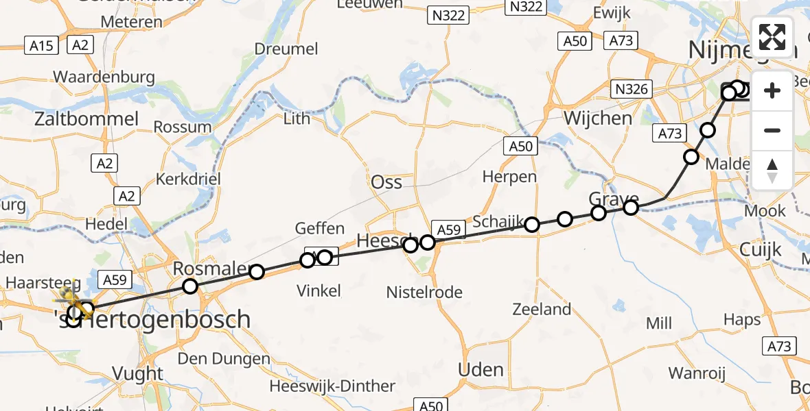 Vluchtroute Traumahelikopter Radboud Universitair Medisch Centrum - Vlijmen, 01 augustus 2026, 21:16