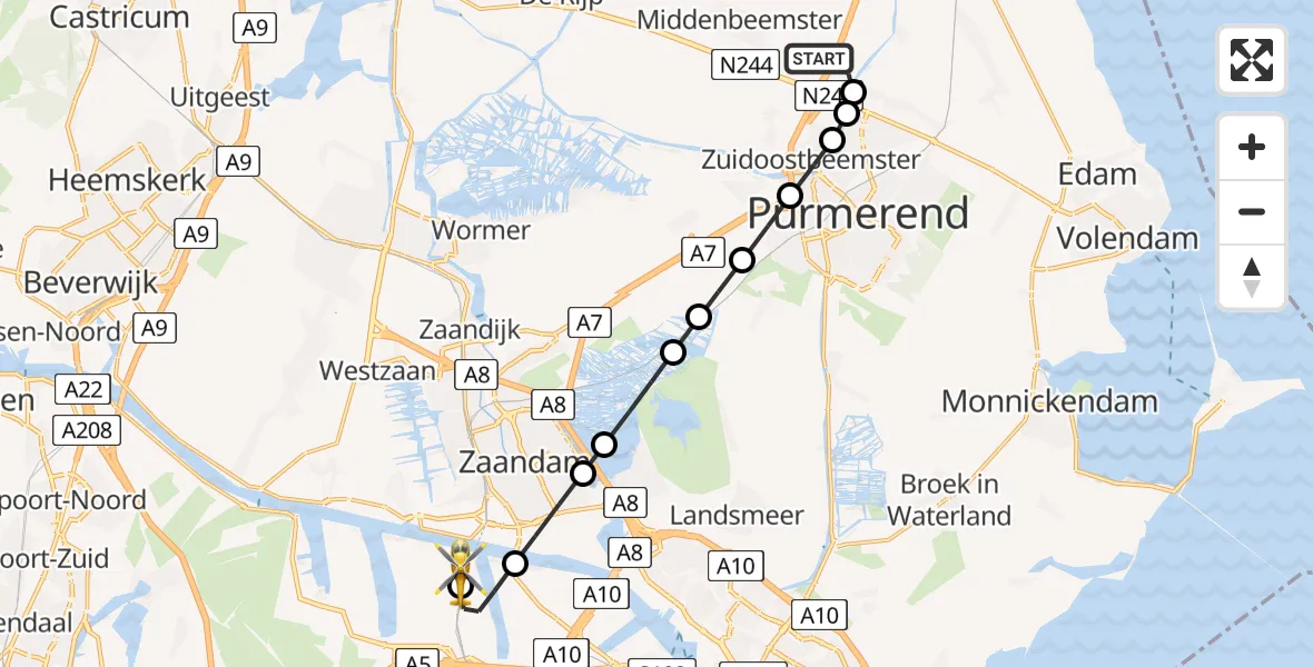 Vluchtroute Traumahelikopter Beemster - Amsterdam Heliport, 01 augustus 2026, 21:22