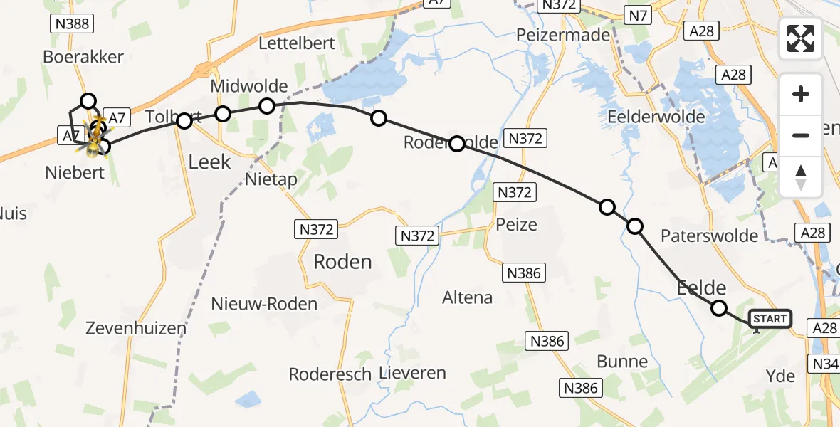 Vluchtroute Traumahelikopter Groningen Airport Eelde - Tolbert, 01 augustus 2026, 21:52