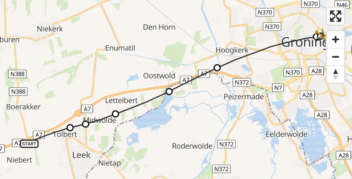 Vluchtroute Traumahelikopter Tolbert - Universitair Medisch Centrum Groningen, 01 augustus 2026, 22:33