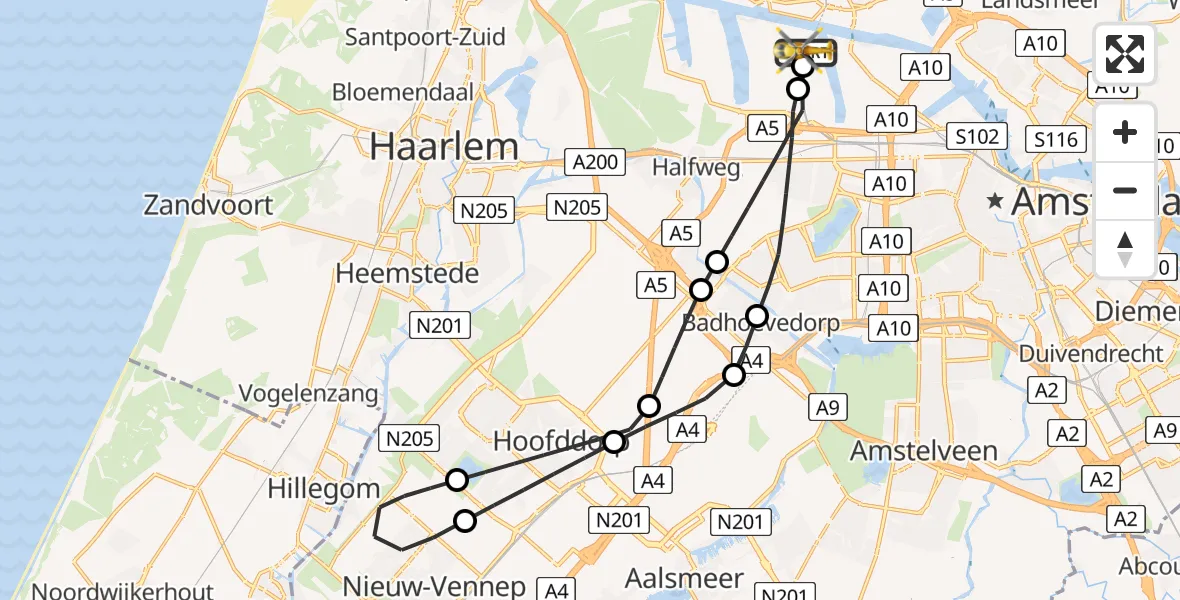 Vluchtroute Traumahelikopter Amsterdam Heliport - Amsterdam Heliport, 02 augustus 2026, 06:36