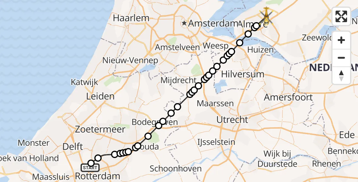 Vluchtroute Traumahelikopter Rotterdam The Hague Airport - Almere, 02 augustus 2026, 06:42