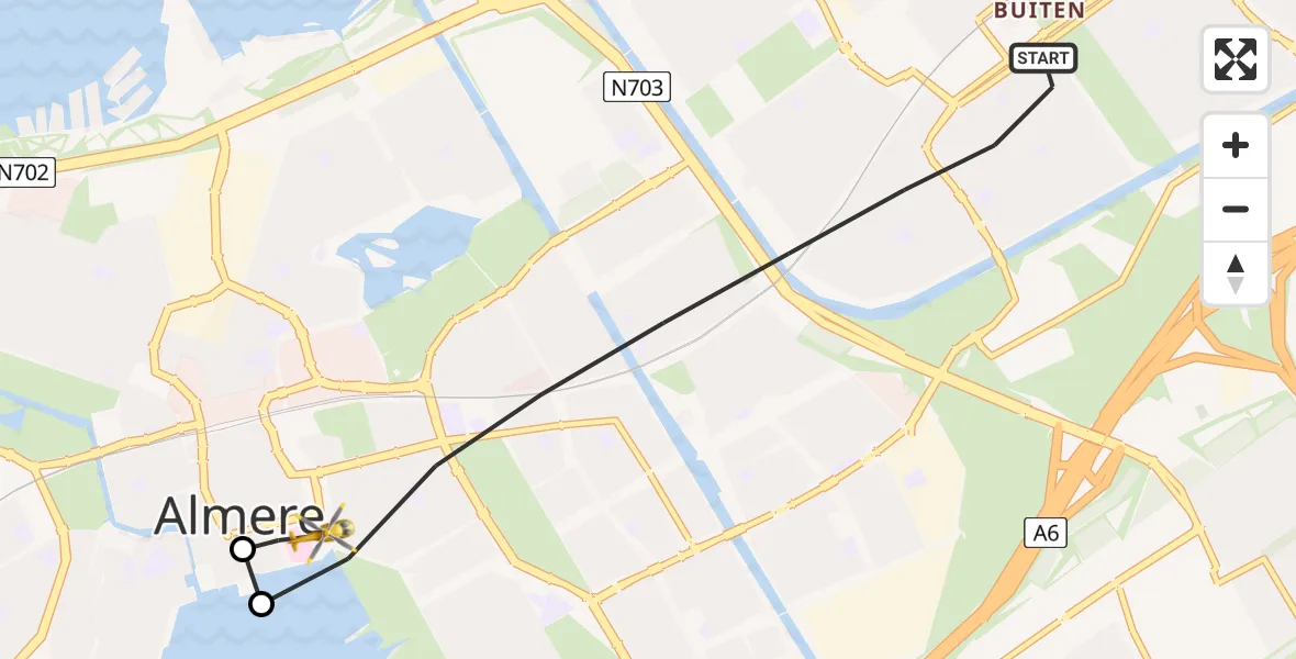 Vluchtroute Traumahelikopter Almere - Almere, 02 augustus 2026, 07:20