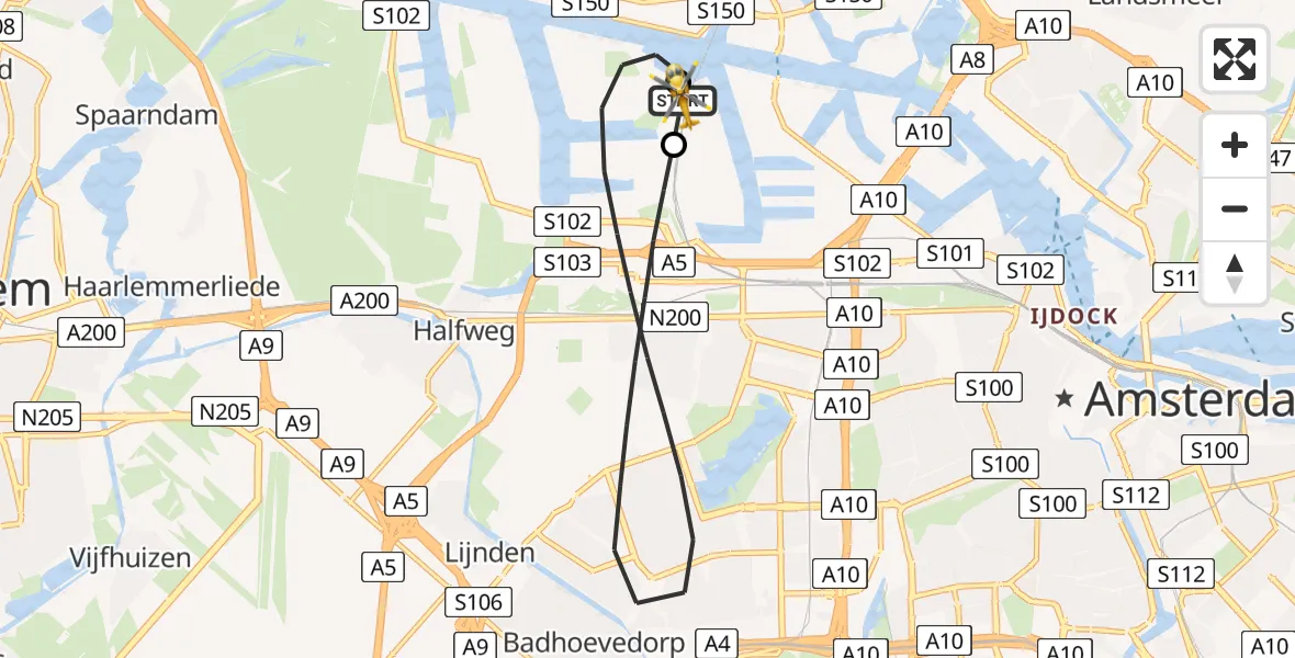 Vluchtroute Traumahelikopter Amsterdam Heliport - Amsterdam Heliport, 02 augustus 2026, 07:34