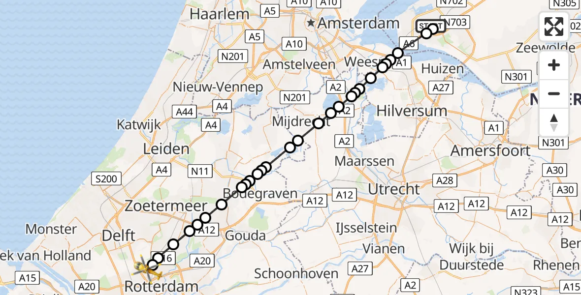 Vluchtroute Traumahelikopter Almere - Rotterdam The Hague Airport, 02 augustus 2026, 07:40