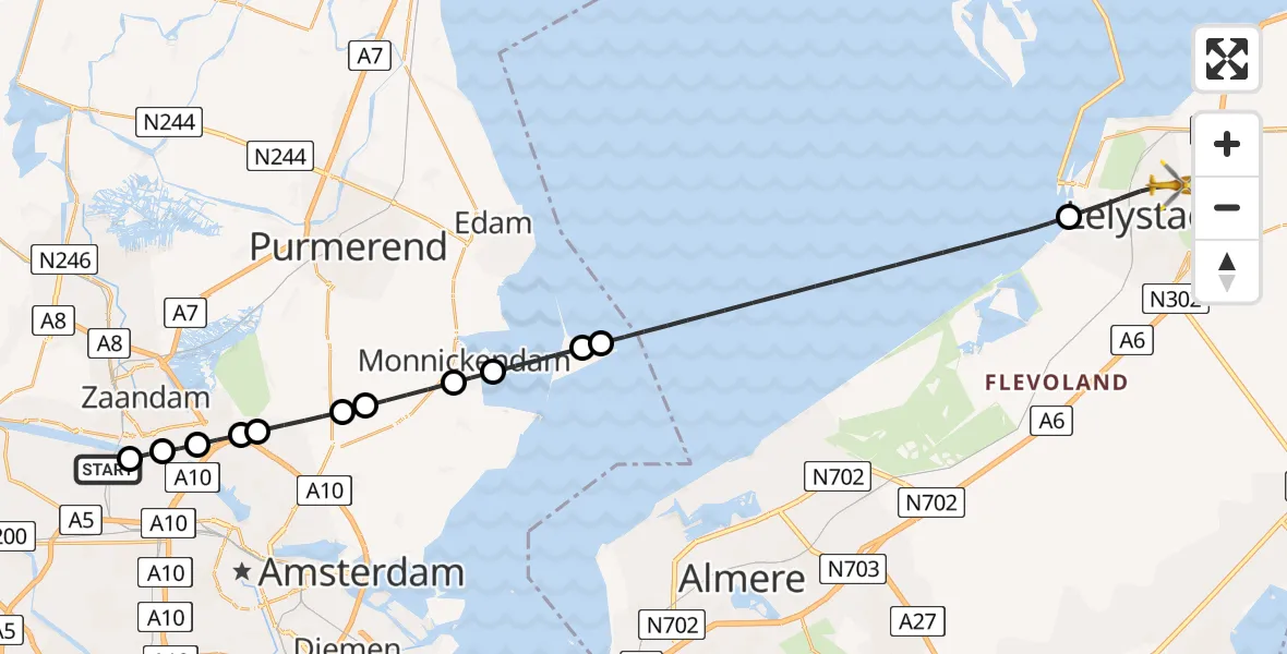 Vluchtroute Traumahelikopter Amsterdam Heliport - Lelystad, 02 augustus 2026, 08:57