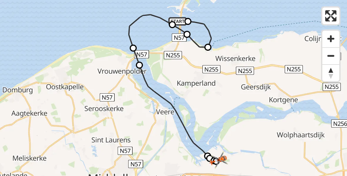 Vluchtroute Kustwachthelikopter Vrouwenpolder - Vliegveld Midden-Zeeland, 02 augustus 2026, 09:46