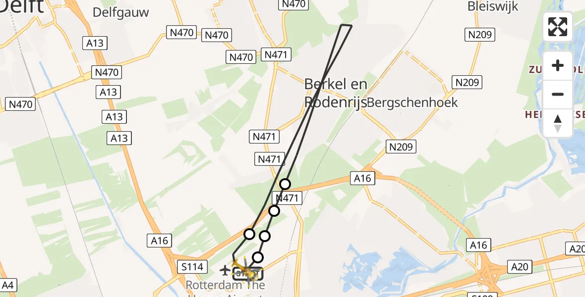 Vluchtroute Traumahelikopter Rotterdam The Hague Airport - Rotterdam The Hague Airport, 02 augustus 2026, 10:29