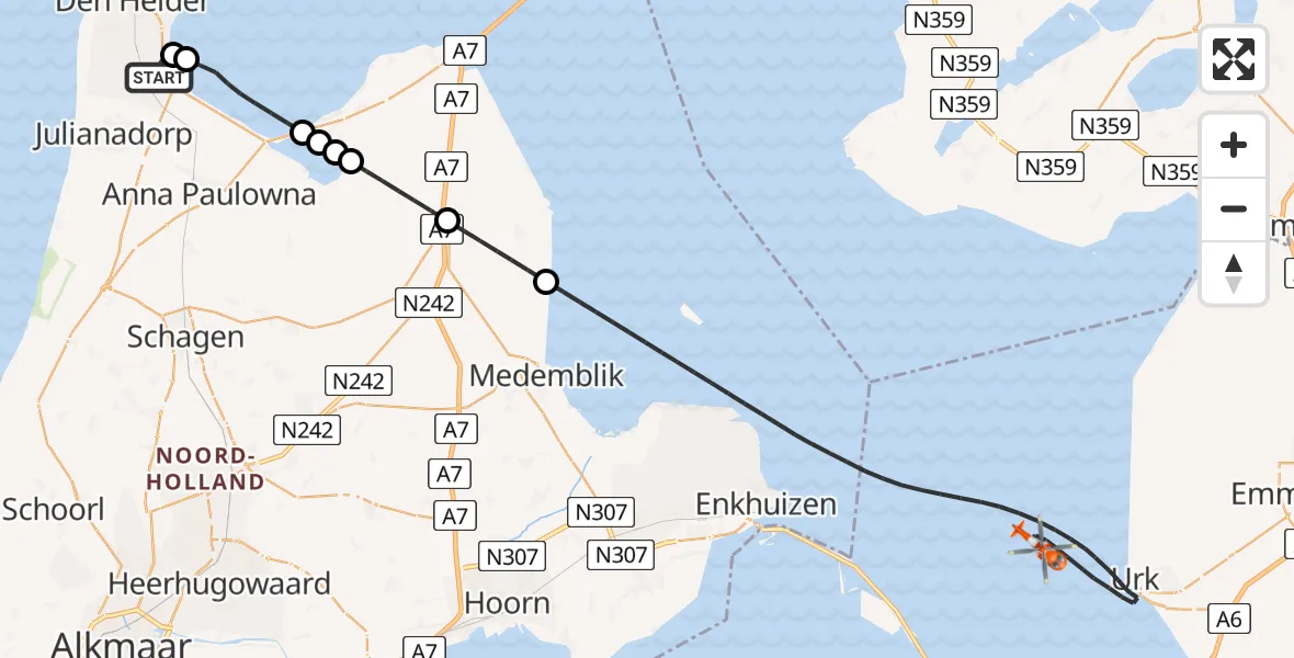 Vluchtroute Kustwachthelikopter Militair vliegveld De Kooy / Den Helder Airport - IJsselmeer, 02 augustus 2026, 10:42