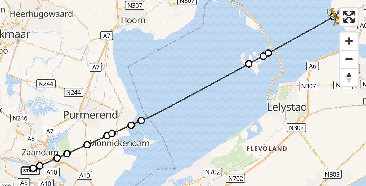 Vluchtroute Traumahelikopter Amsterdam Heliport - Urk, 02 augustus 2026, 10:55
