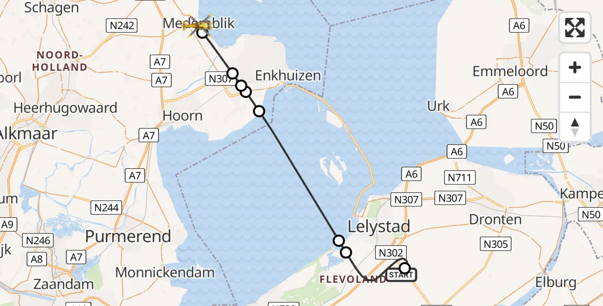 Vluchtroute Traumahelikopter Lelystad Airport - Medemblik, 02 augustus 2026, 11:46