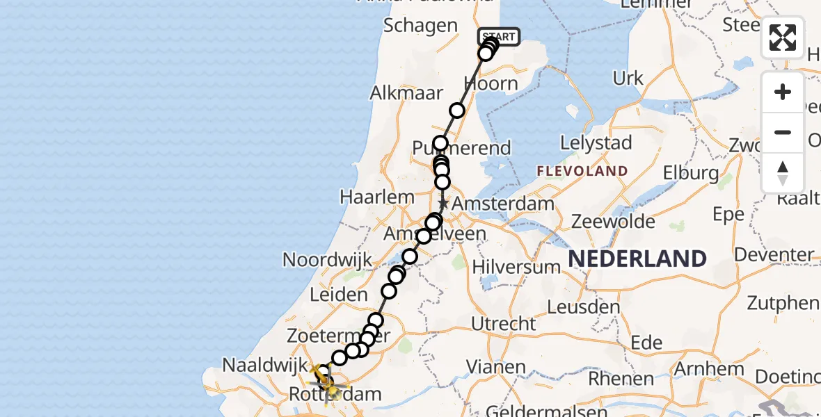 Vluchtroute Traumahelikopter Medemblik - Rotterdam The Hague Airport, 02 augustus 2026, 12:22