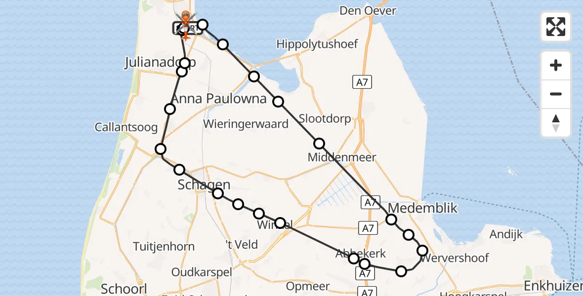 Vluchtroute Kustwachthelikopter Militair vliegveld De Kooy / Den Helder Airport - Militair vliegveld De Kooy / Den Helder Airport, 02 augustus 2026, 12:36