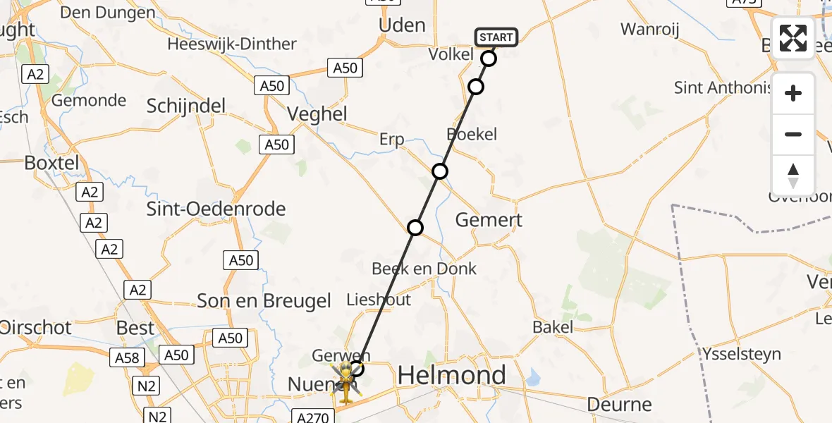 Vluchtroute Traumahelikopter Vliegbasis Volkel - Nuenen, 02 augustus 2026, 12:45