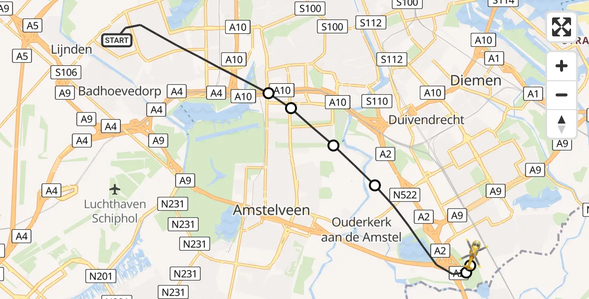 Vluchtroute Traumahelikopter Amsterdam - Amsterdam UMC Helipad, 02 augustus 2026, 13:23