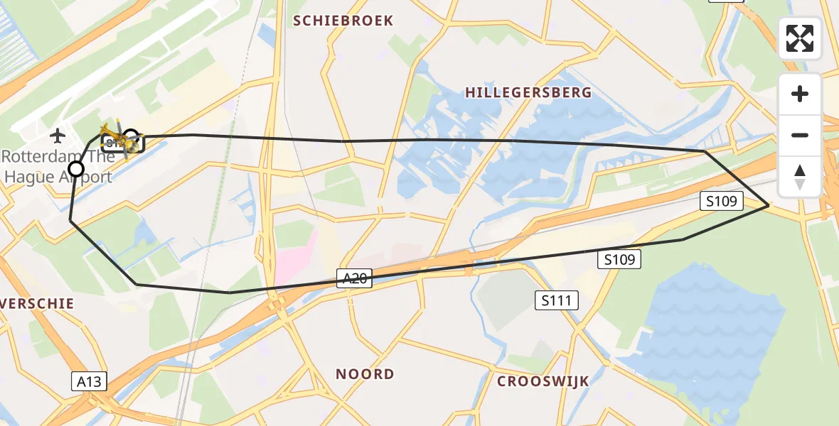 Vluchtroute Traumahelikopter Rotterdam The Hague Airport - Rotterdam The Hague Airport, 02 augustus 2026, 13:28