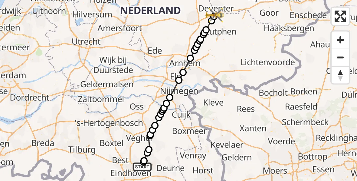 Vluchtroute Traumahelikopter Nuenen - Wilp, 02 augustus 2026, 13:33