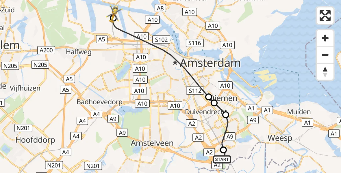 Vluchtroute Traumahelikopter Amsterdam UMC Helipad - Amsterdam Heliport, 02 augustus 2026, 13:49