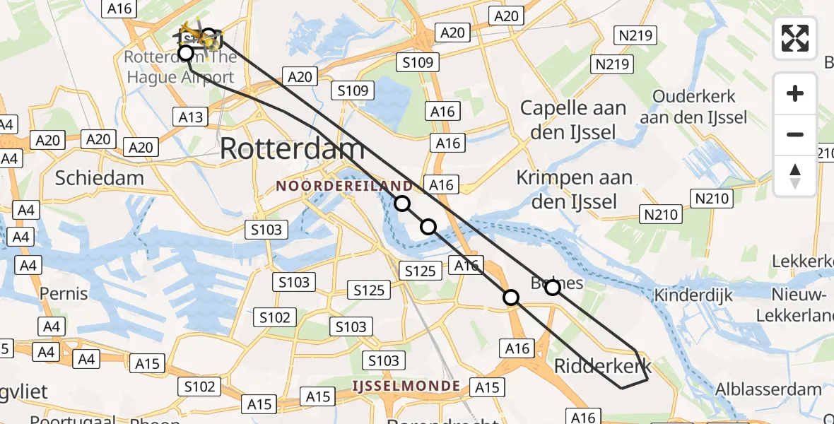 Vluchtroute Traumahelikopter Rotterdam The Hague Airport - Rotterdam The Hague Airport, 02 augustus 2026, 14:19