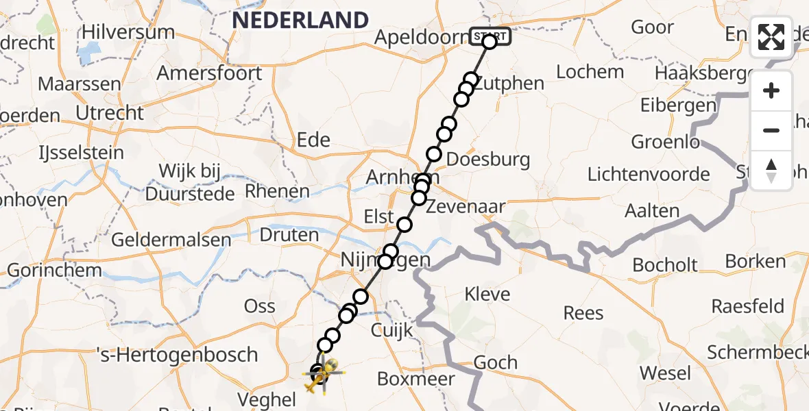 Vluchtroute Traumahelikopter Wilp - Vliegbasis Volkel, 02 augustus 2026, 14:22