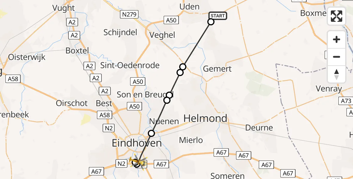 Vluchtroute Traumahelikopter Vliegbasis Volkel - Eindhoven, 02 augustus 2026, 14:51