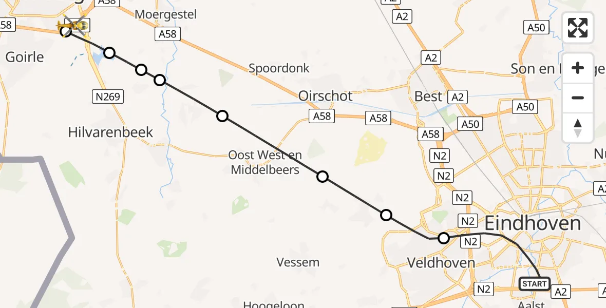 Vluchtroute Traumahelikopter Eindhoven - St. Elisabeth Hospital Heliport, 02 augustus 2026, 15:22