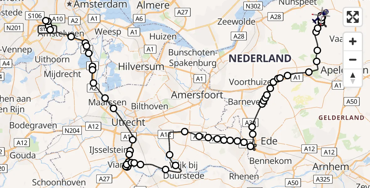 Vluchtroute Politiehelikopter Amsterdam Vliegveld Schiphol - Vierhouten, 02 augustus 2026, 17:02