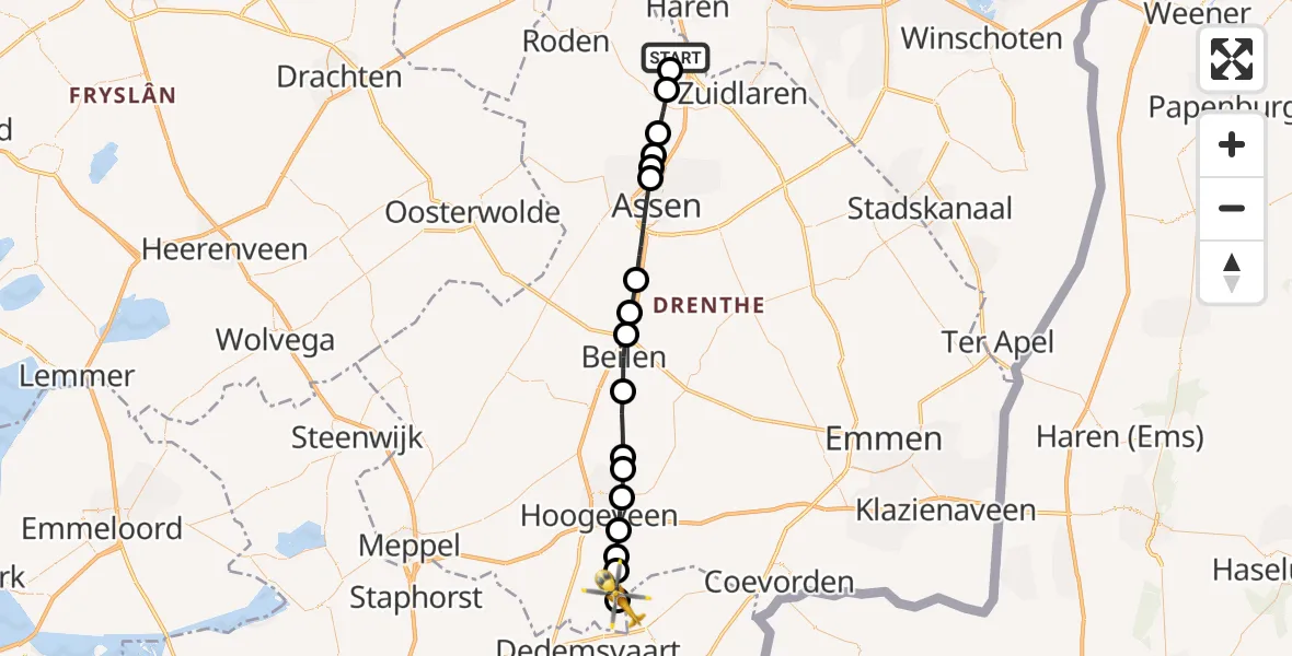 Vluchtroute Traumahelikopter Groningen Airport Eelde - Linde, 02 augustus 2026, 17:37