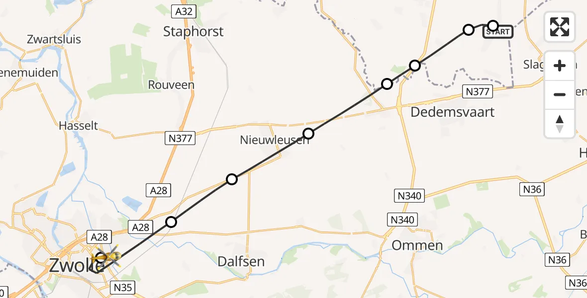 Vluchtroute Traumahelikopter Linde - Isala Hospital Zwolle Heliport, 02 augustus 2026, 19:22