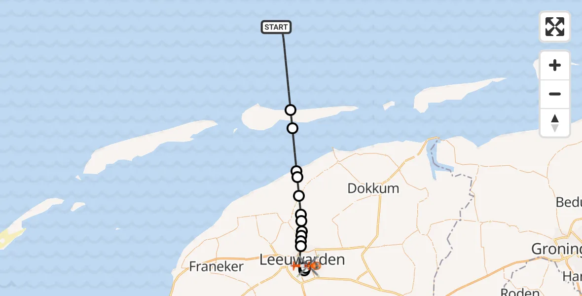 Vluchtroute Kustwachthelikopter Noordzee - Leeuwarden Medical Center Heliport, 02 augustus 2026, 20:02